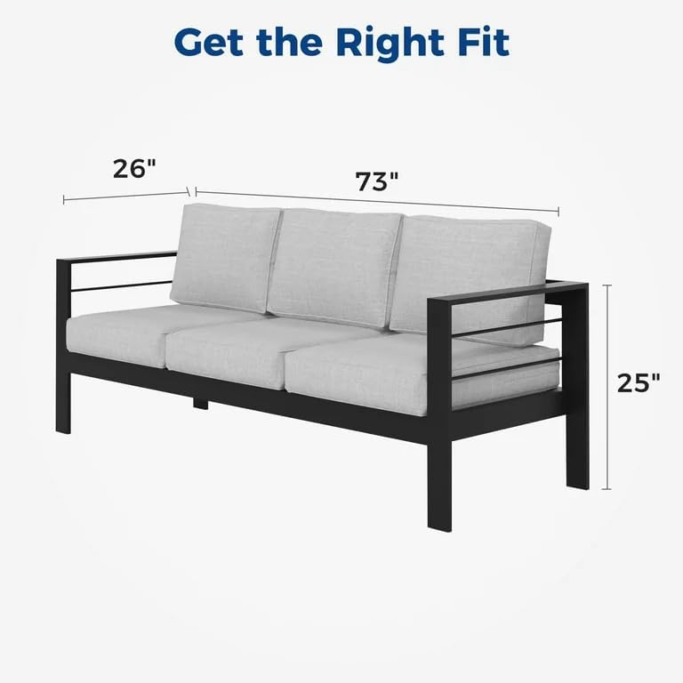 Kiss the Water Outdoor Couch Aluminum Patio Furniture Sofa, 3 Seat All-Weather Metal Patio Couch with 5" Thick and Soft Cushion and Wide Arm, Outdoor Sofa for Balcony, Porch