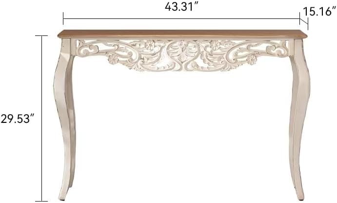 43.31” Vintage Antique Console Table, Weathered Wash Vintage French Country Entry Table with Wood Carvings for Hallway, Living Room, Victorian Style, Natural Wood