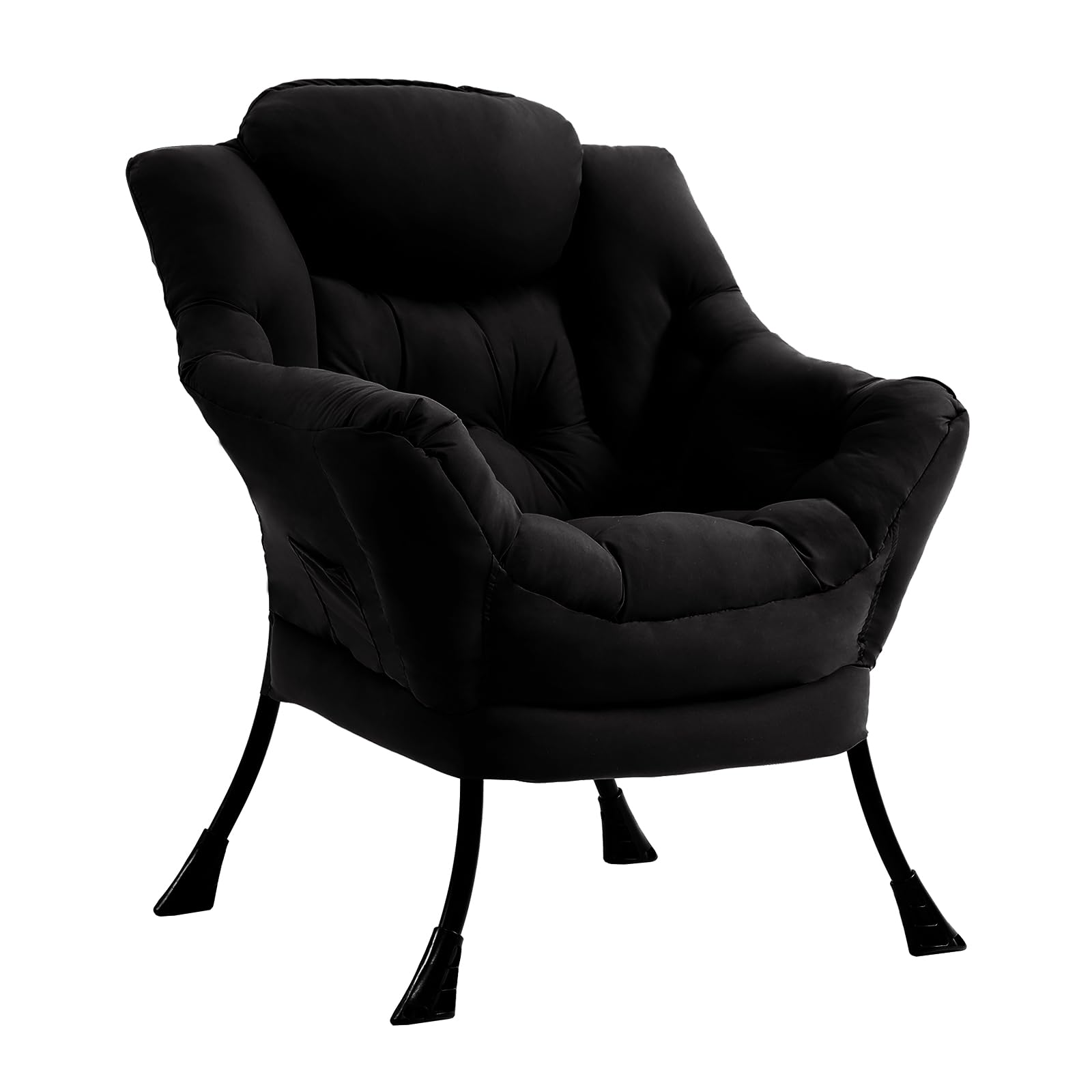 Furlide Lazy Chair with Ottoman, Modern Accent Chair with Armrests and a Side Pocket, Black Accent Chairs, Reading Chairs, Oversized Armchairs for Bedroom, Study, Living Room, Courtyard