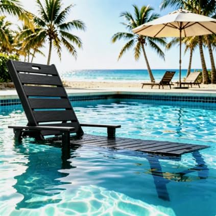 YEFU Lounge Chair Outdoor Set of 2: Outdoor Chaise Lounge with 5-Level Adjustable Backrest, Cup Holders & Wheels, All-Weather Resistance Chaise Lounge for Outside/Patio/Beach/Deck, Black