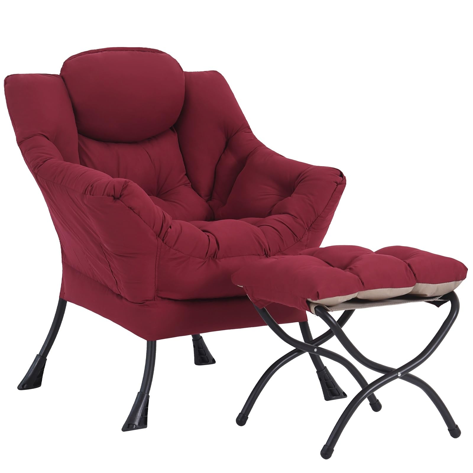 Furlide Lazy Chair with Ottoman, Modern Accent Chair with Armrests and a Side Pocket, Orange Accent Chairs, Reading Chairs, Oversized Armchairs for Bedroom, Study, Living Room, Courtyard