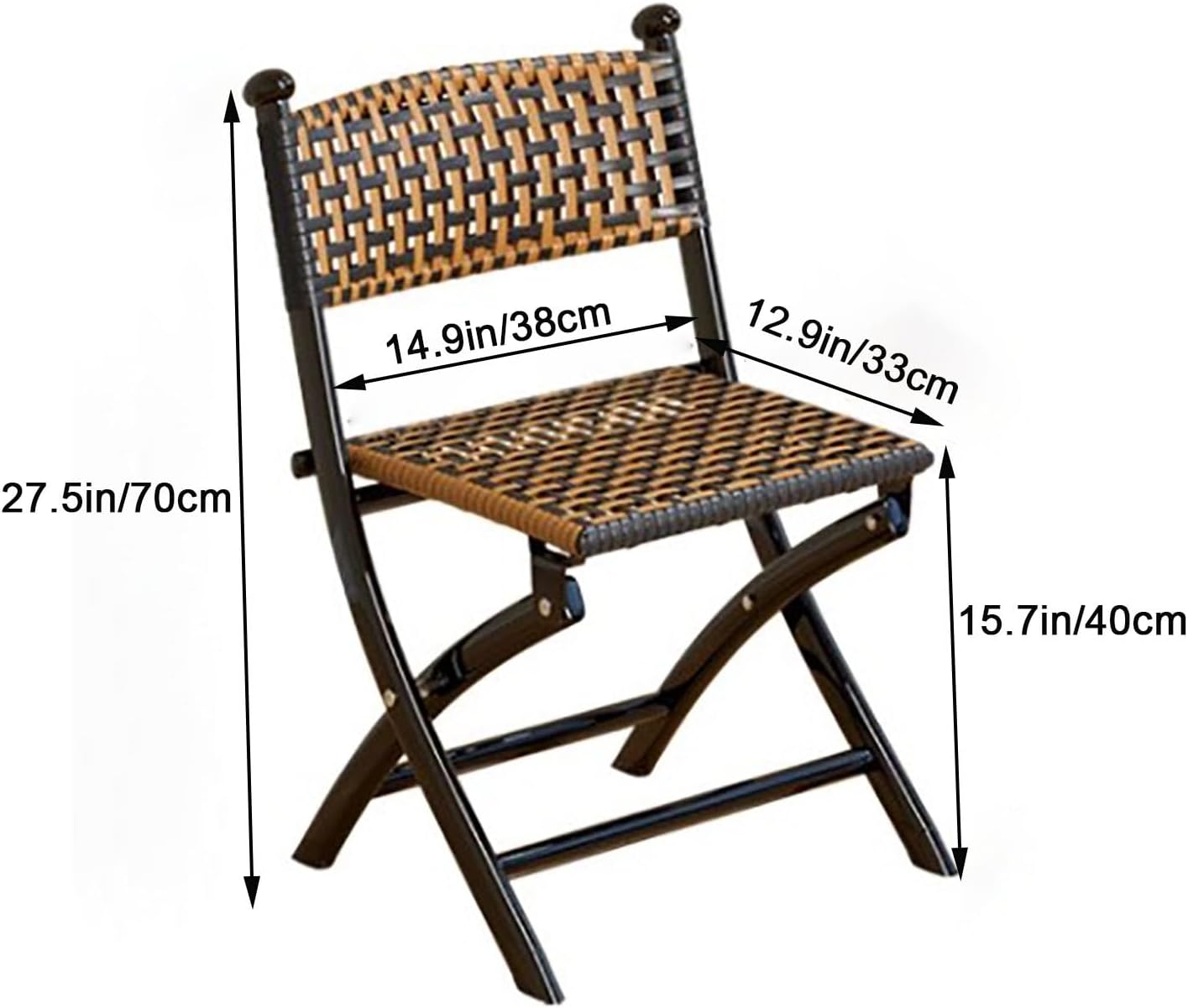 Cool and Breathable Folding Chair, Camping Chair, Hand-Woven Outdoor Chair, Balcony Rattan Chair Leisure Curved (Color : Retro Color, Size : Medium)