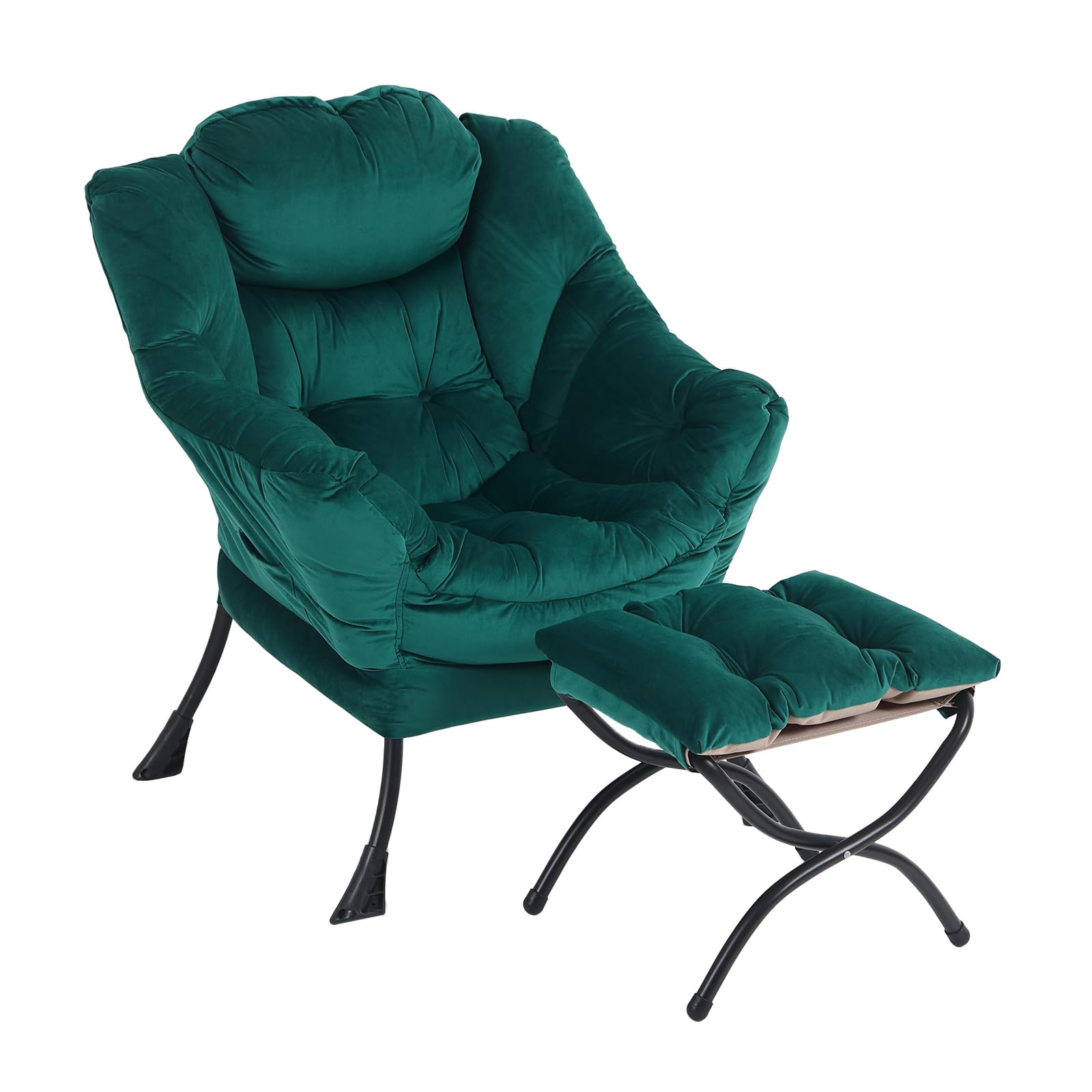 Furlide Lazy Chair with Ottoman, Modern Accent Chair with Armrests and a Side Pocket, Black Accent Chairs, Reading Chairs, Oversized Armchairs for Bedroom, Study, Living Room, Courtyard