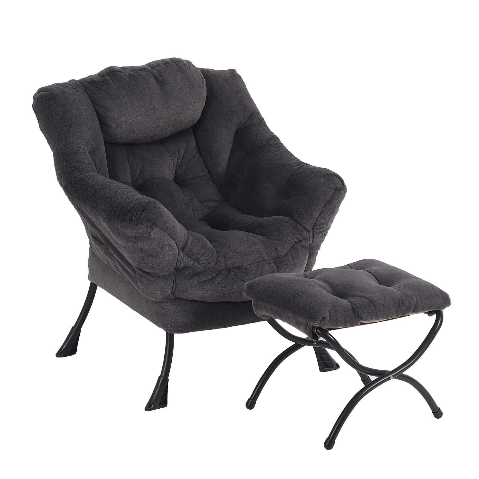 Furlide Lazy Chair with Ottoman, Modern Accent Chair with Armrests and a Side Pocket, Orange Accent Chairs, Reading Chairs, Oversized Armchairs for Bedroom, Study, Living Room, Courtyard
