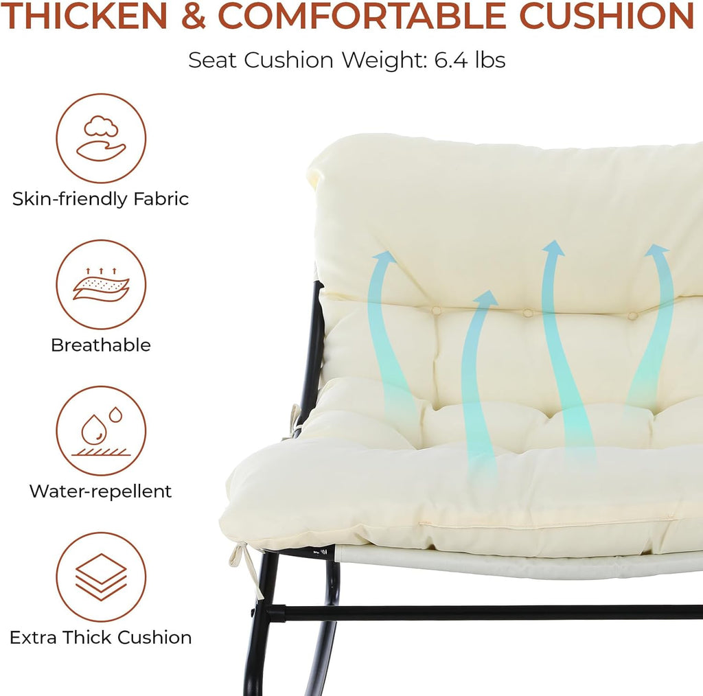 TLSUNNY Outdoor Papasan Rocking Chair, Lounge Chair with Cushion & Sturdy Metal Frame, Patio Rocker Chair for Balcony Backyard Porch Bedroom (1, Beige)