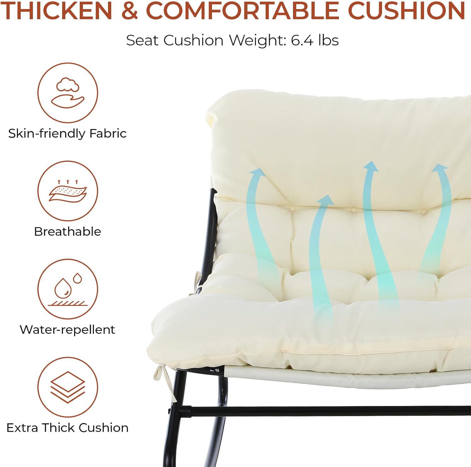 TLSUNNY Outdoor Papasan Rocking Chair, Lounge Chair with Cushion & Sturdy Metal Frame, Patio Rocker Chair for Balcony Backyard Porch Bedroom (1, Beige)