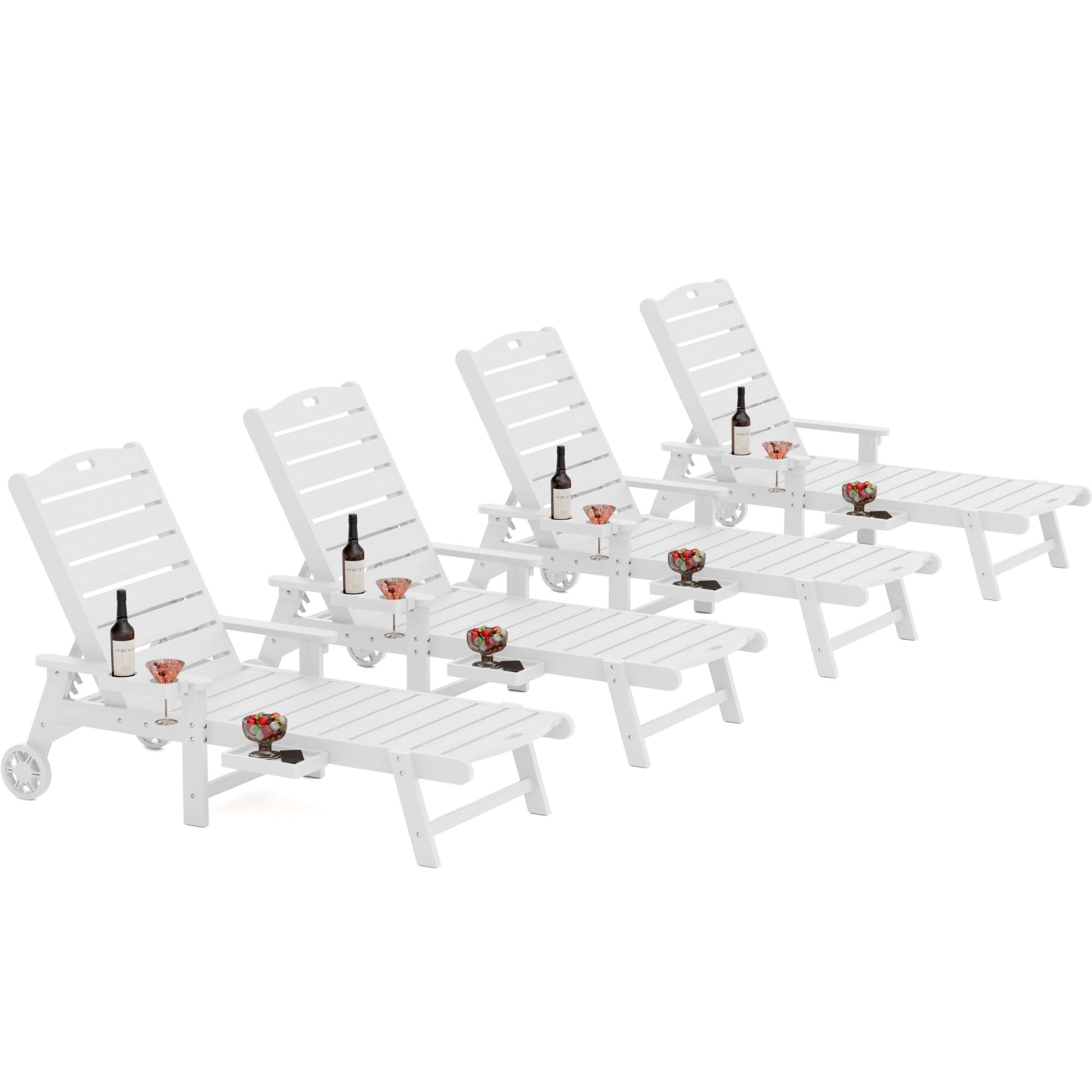 YEFU Lounge Chair Outdoor Set of 2: Outdoor Chaise Lounge with 5-Level Adjustable Backrest, Cup Holders & Wheels, All-Weather Resistance Chaise Lounge for Outside/Patio/Beach/Deck, Black