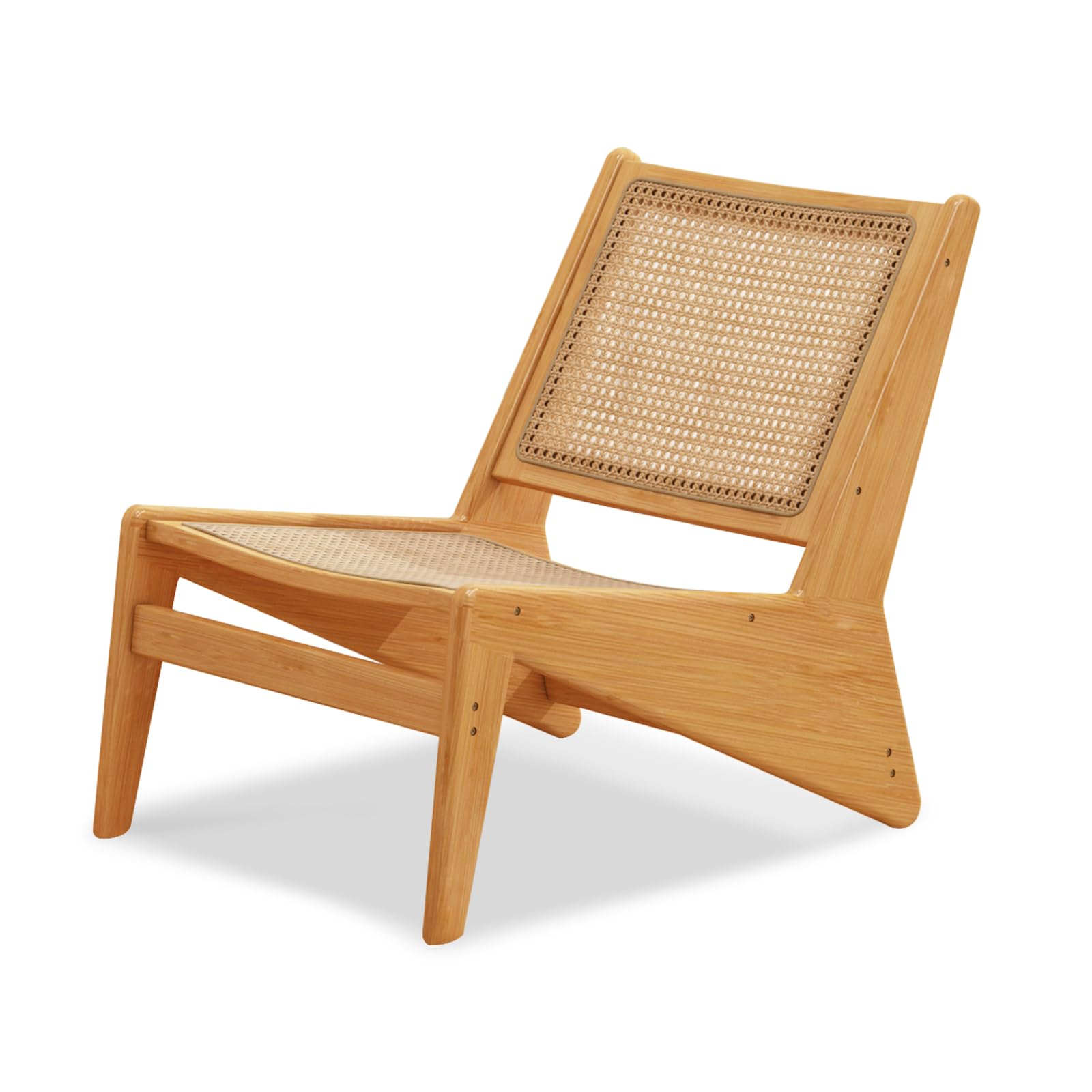 Furlide Mid-Century Rattan Accent Chair, Walnut