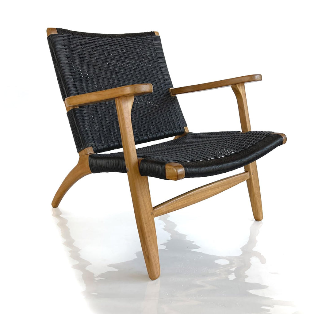 Indonesian Grade A Teak Wood Monterey Club Lounge Chair. Midcentury Modern Comfortable Design Chair Double handweaved Rope. Backyard, Poolside, Balcony Living Room. (TAN)