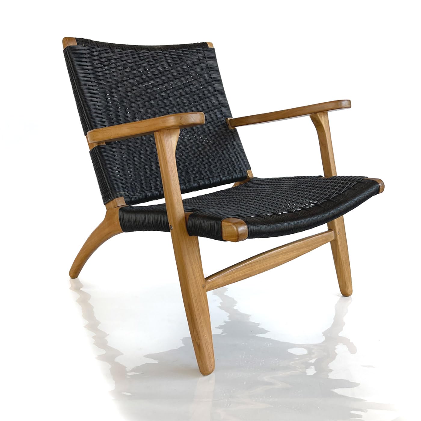 Indonesian Grade A Teak Wood Monterey Club Lounge Chair. Midcentury Modern Comfortable Design Chair Double handweaved Rope. Backyard, Poolside, Balcony Living Room. (TAN)