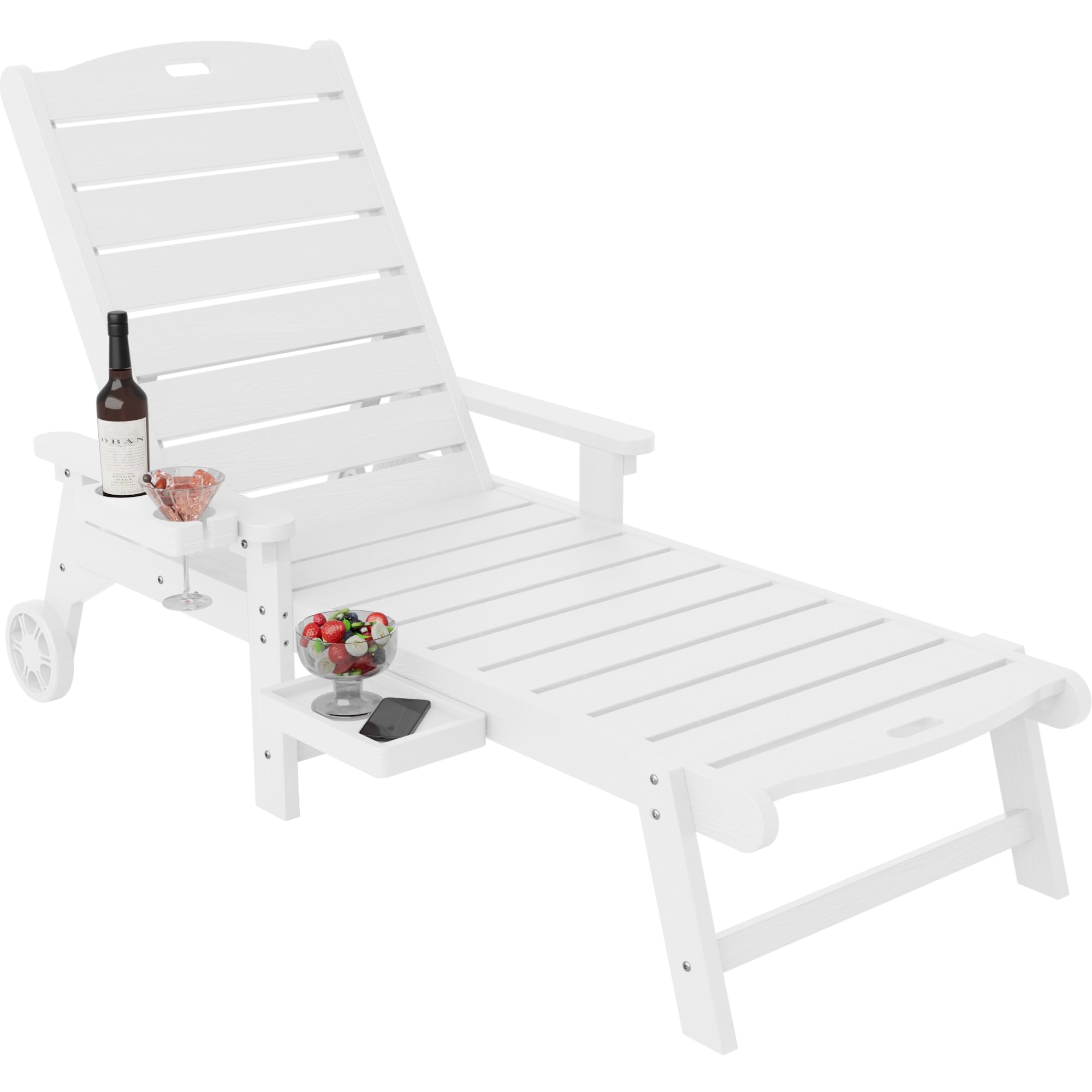 YEFU Lounge Chair Outdoor Set of 2: Outdoor Chaise Lounge with 5-Level Adjustable Backrest, Cup Holders & Wheels, All-Weather Resistance Chaise Lounge for Outside/Patio/Beach/Deck, Black
