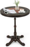 HAPPYGRILL 24” Patio Side Table, Outdoor Cast Aluminum End Table w/Painted Tabletop & Cross-Shaped Base, Mid Century Coffee Table Decorative Accent Table for Living Room Backyard Garden