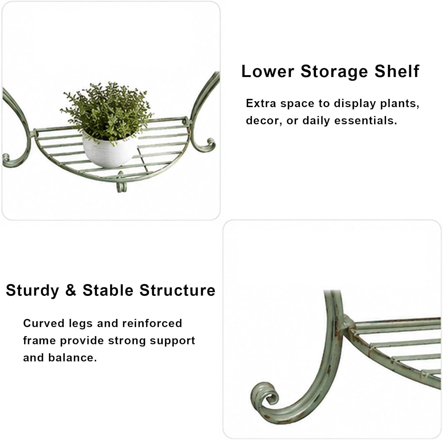 Outdoor Metal Console Table for Entryway, Half Moon Patio Accent Table with Storage Shelf, Rustic Vintage Sofa Desk for Front Porch, Balcony, Garden, Hallway(Green)