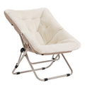 Tiita Folded Chair with Ottoman, Soft Faux Fur Oversized Folding Accent Chair,Lazy Chair, Metal Frame Moon Chair for Bedroom, Living Room, Dorm Rooms, Garden and Courtyard