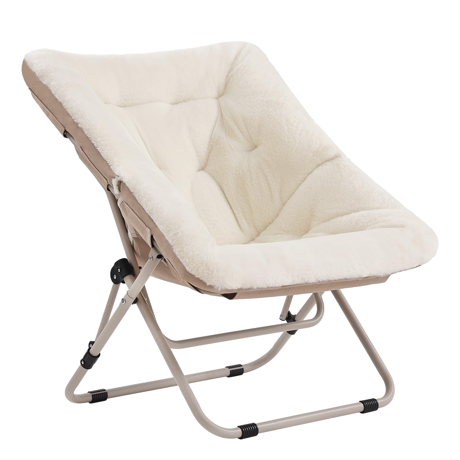 Tiita Folded Chair with Ottoman, Soft Faux Fur Oversized Folding Accent Chair,Lazy Chair, Metal Frame Moon Chair for Bedroom, Living Room, Dorm Rooms, Garden and Courtyard