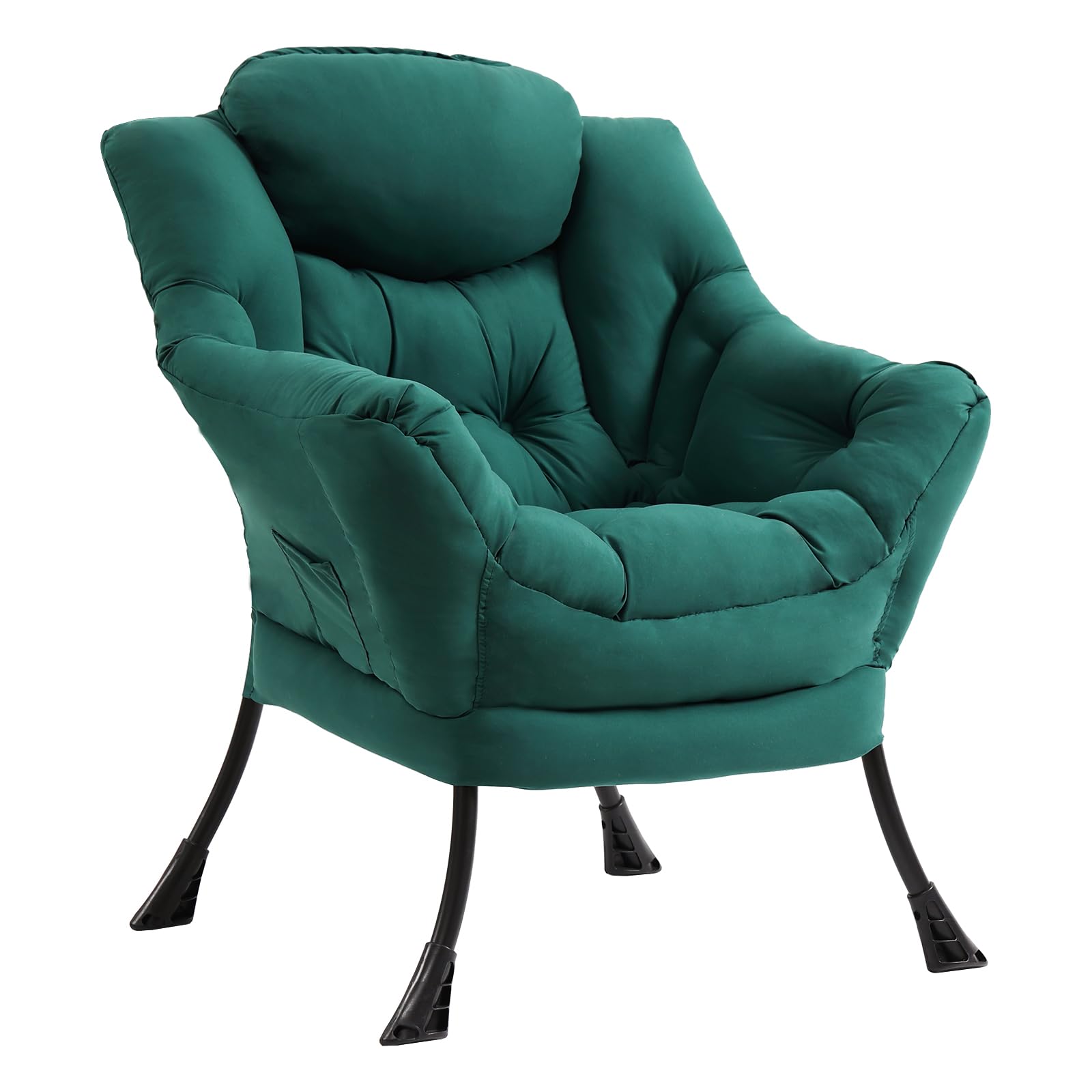Furlide Lazy Chair with Ottoman, Modern Accent Chair with Armrests and a Side Pocket, Black Accent Chairs, Reading Chairs, Oversized Armchairs for Bedroom, Study, Living Room, Courtyard