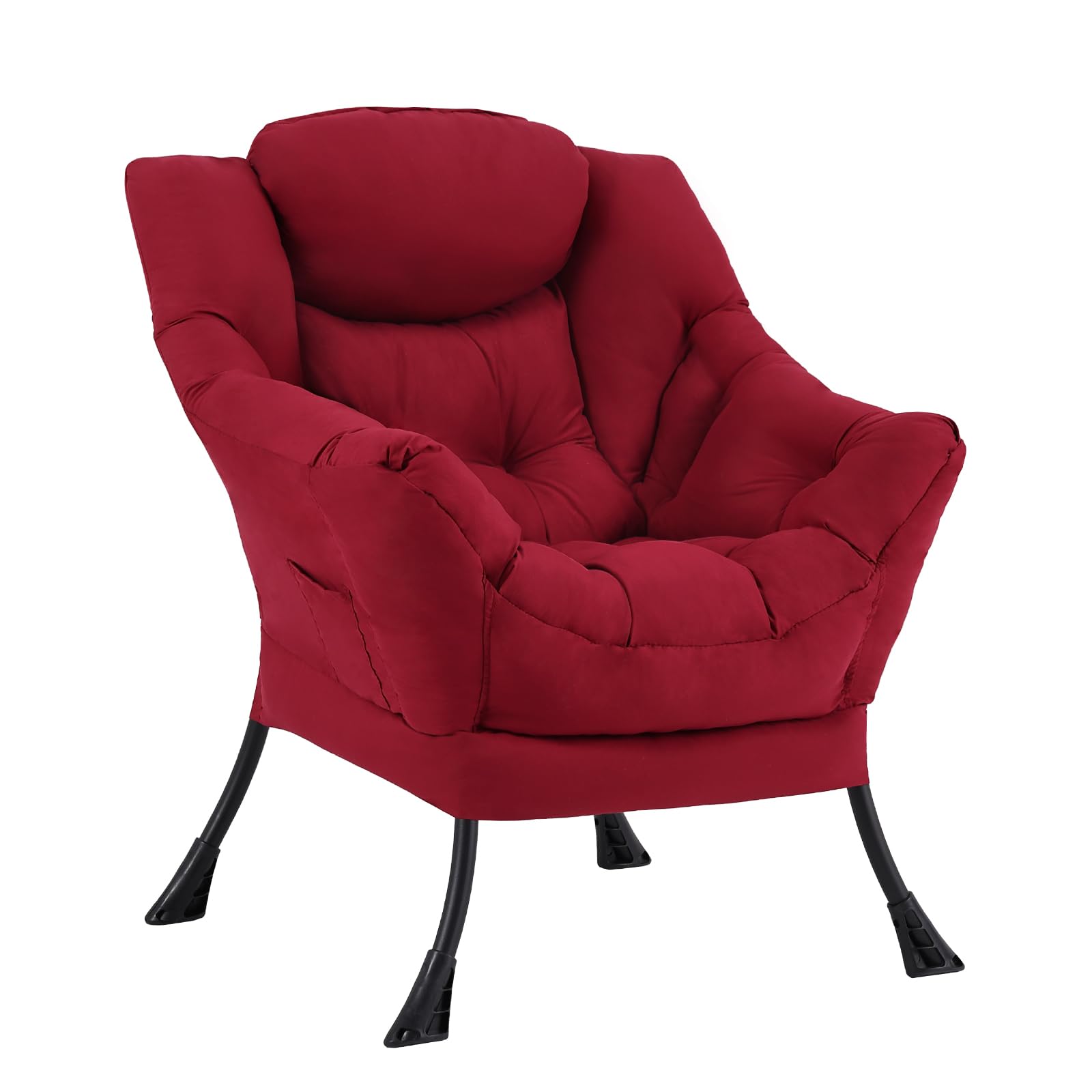 Furlide Lazy Chair with Ottoman, Modern Accent Chair with Armrests and a Side Pocket, Black Accent Chairs, Reading Chairs, Oversized Armchairs for Bedroom, Study, Living Room, Courtyard