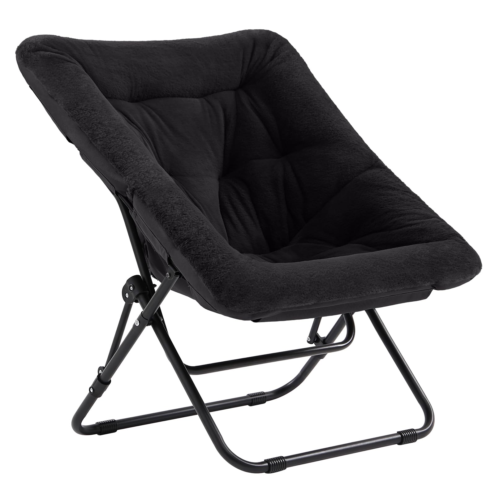 Tiita Folded Chair with Ottoman, Soft Faux Fur Oversized Folding Accent Chair,Lazy Chair, Metal Frame Moon Chair for Bedroom, Living Room, Dorm Rooms, Garden and Courtyard