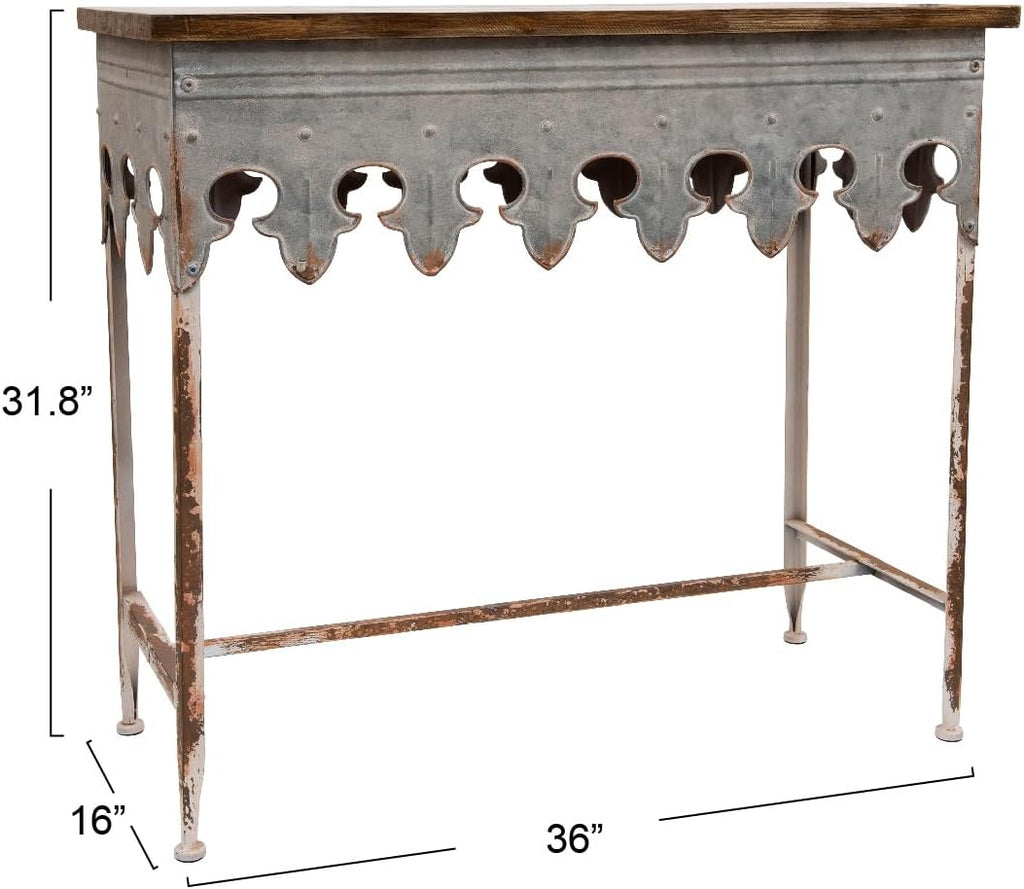 Creative Co-Op Metal Scalloped Edge Table with Zinc Finish and Wood Top