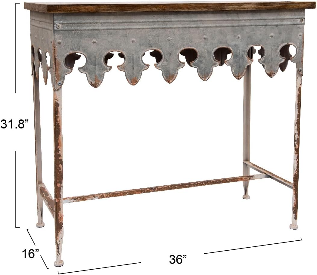 Creative Co-Op Metal Scalloped Edge Table with Zinc Finish and Wood Top