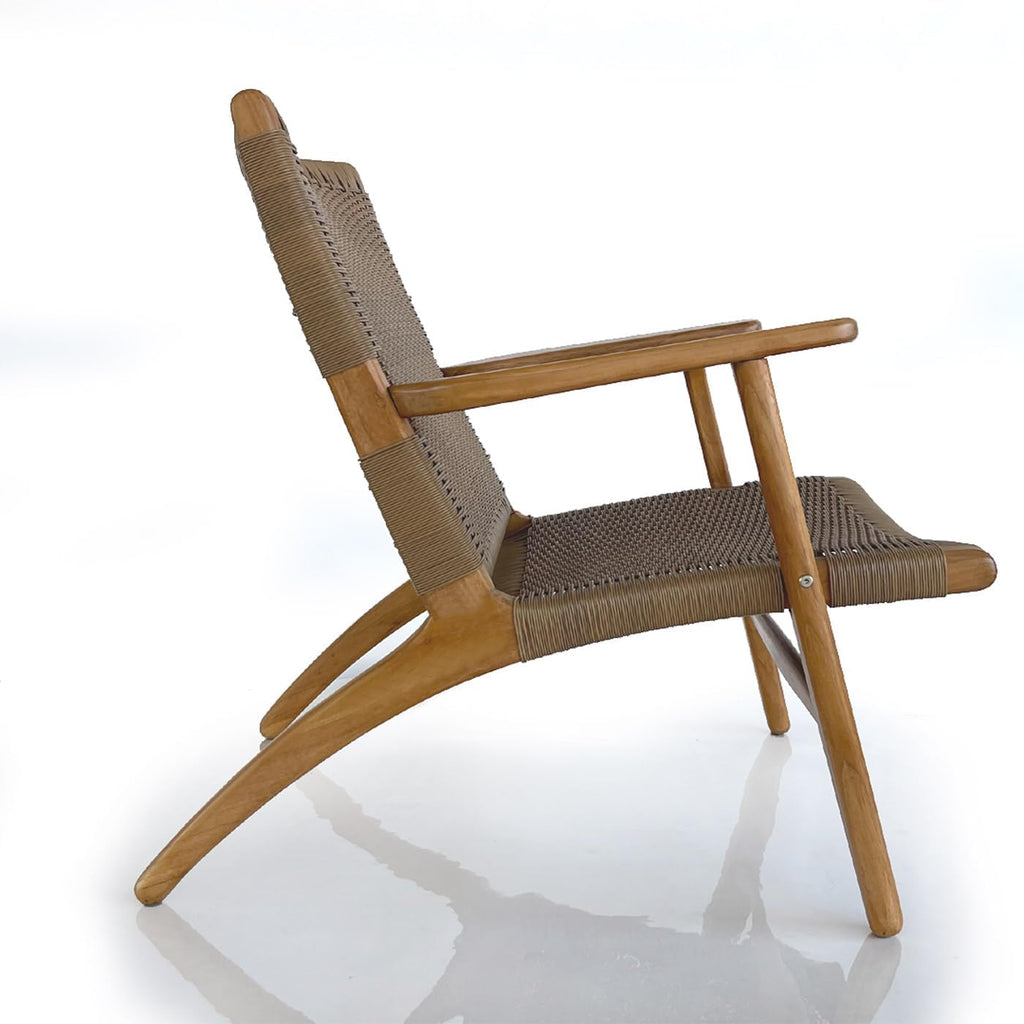 Indonesian Grade A Teak Wood Monterey Club Lounge Chair. Midcentury Modern Comfortable Design Chair Double handweaved Rope. Backyard, Poolside, Balcony Living Room. (TAN)