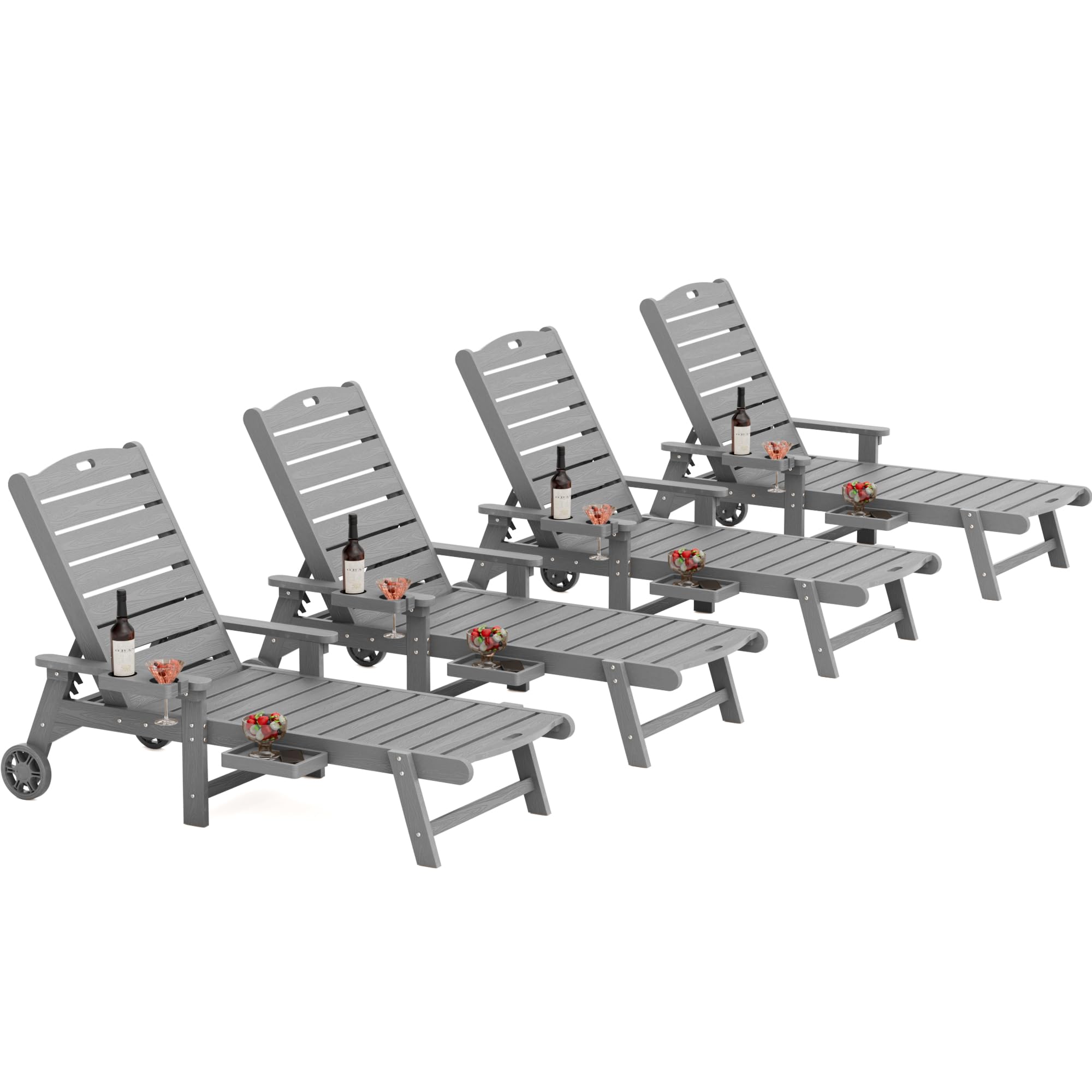 YEFU Lounge Chair Outdoor Set of 2: Outdoor Chaise Lounge with 5-Level Adjustable Backrest, Cup Holders & Wheels, All-Weather Resistance Chaise Lounge for Outside/Patio/Beach/Deck, Black