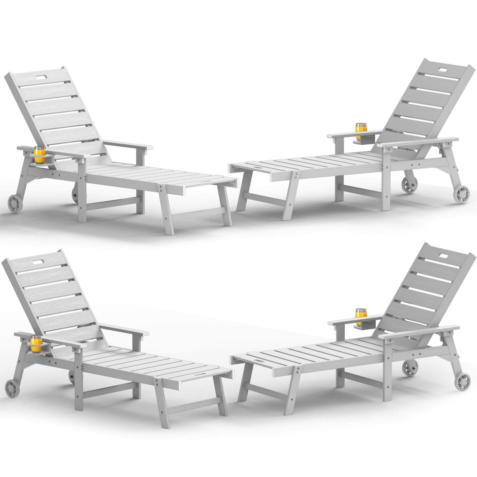 YEFU Lounge Chair Outdoor Set of 2: Outdoor Chaise Lounge with 5-Level Adjustable Backrest, Cup Holders & Wheels, All-Weather Resistance Chaise Lounge for Outside/Patio/Beach/Deck, Black