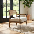 Ya-Home Mid-Century Modern Accent Chair with Woven Rope Back, Upholstered Linen Fabric Armchair with Solid Wood Frame for Living Room Bedroom, 1PC, Patterned