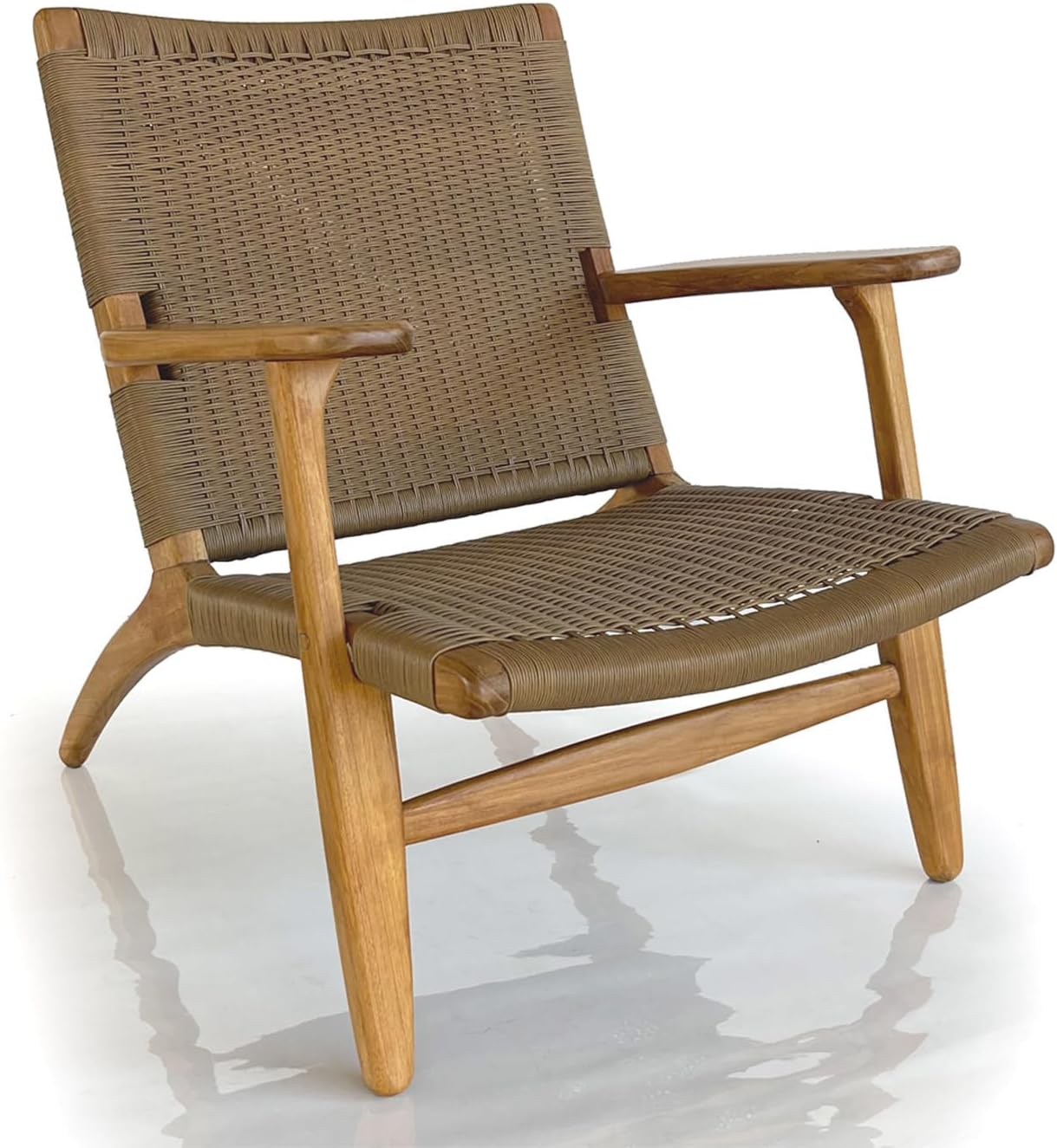 Indonesian Grade A Teak Wood Monterey Club Lounge Chair. Midcentury Modern Comfortable Design Chair Double handweaved Rope. Backyard, Poolside, Balcony Living Room. (TAN)