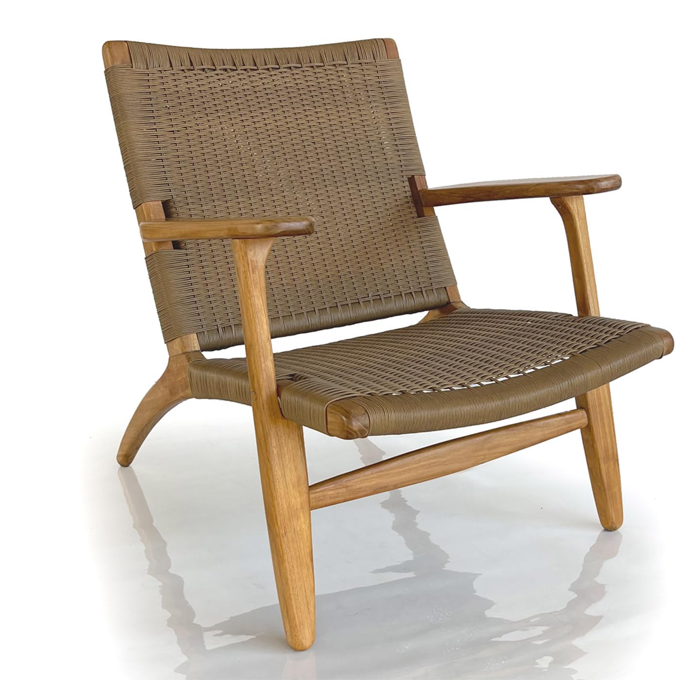 Indonesian Grade A Teak Wood Monterey Club Lounge Chair. Midcentury Modern Comfortable Design Chair Double handweaved Rope. Backyard, Poolside, Balcony Living Room. (TAN)