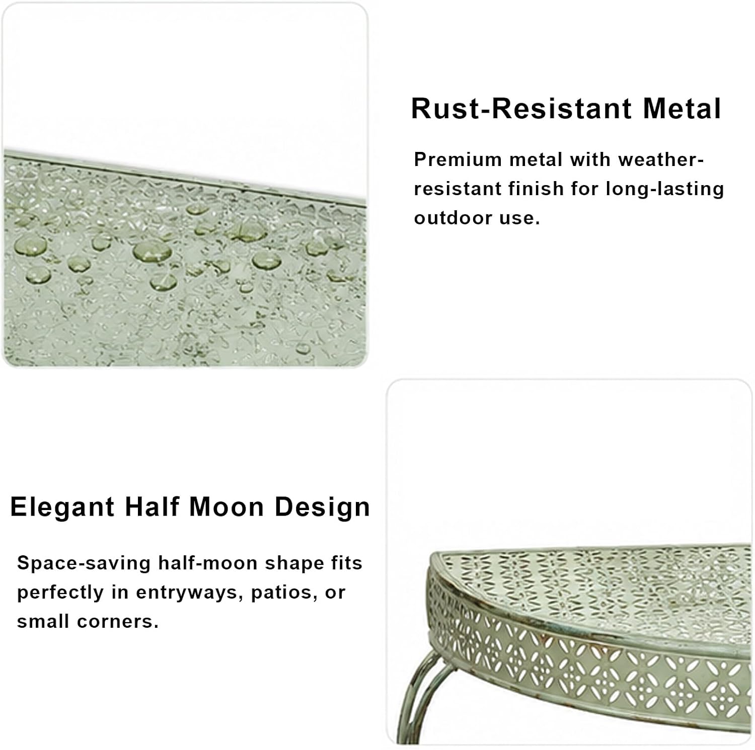 Outdoor Metal Console Table for Entryway, Half Moon Patio Accent Table with Storage Shelf, Rustic Vintage Sofa Desk for Front Porch, Balcony, Garden, Hallway(Green)