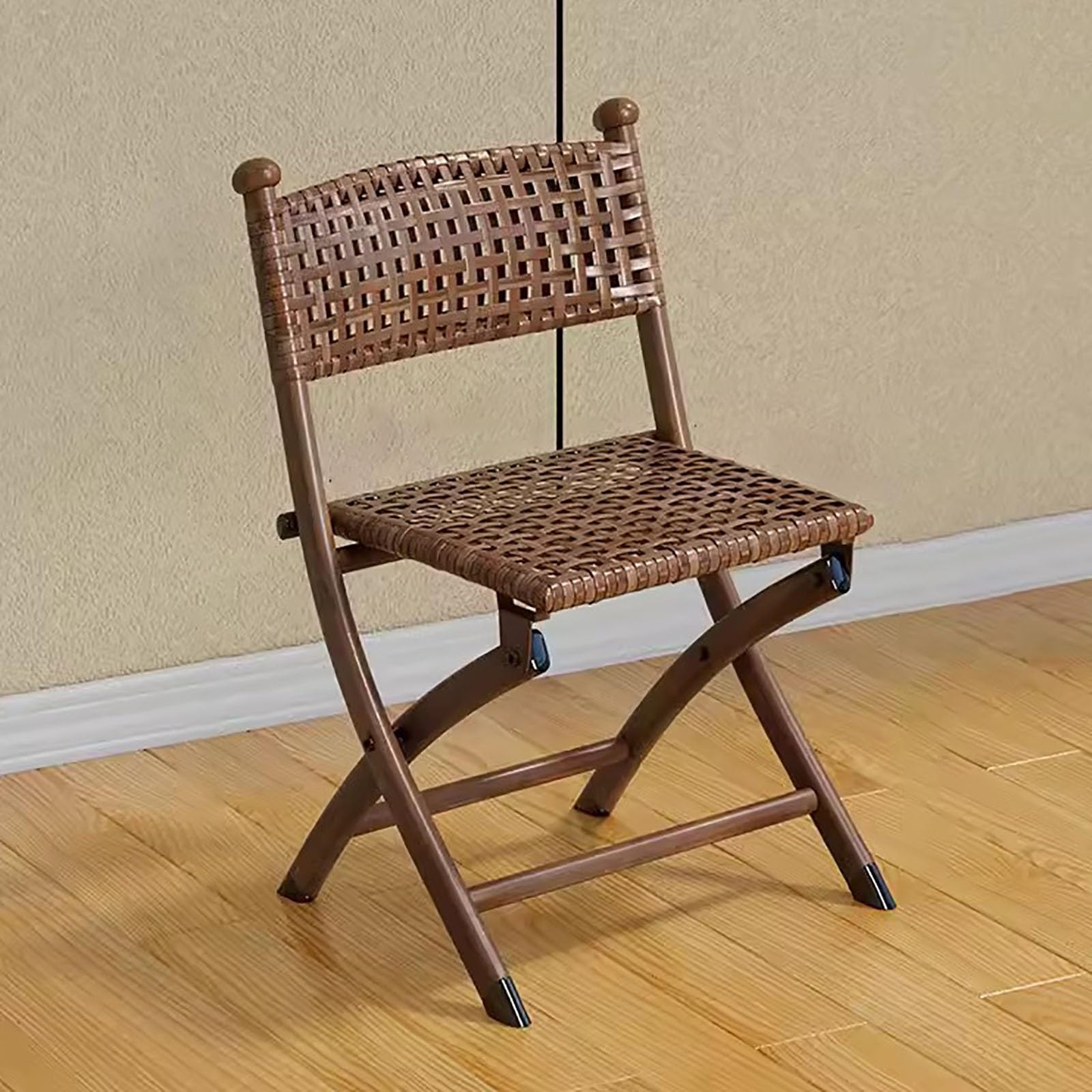 Cool and Breathable Folding Chair, Camping Chair, Hand-Woven Outdoor Chair, Balcony Rattan Chair Leisure Curved (Color : Retro Color, Size : Medium)