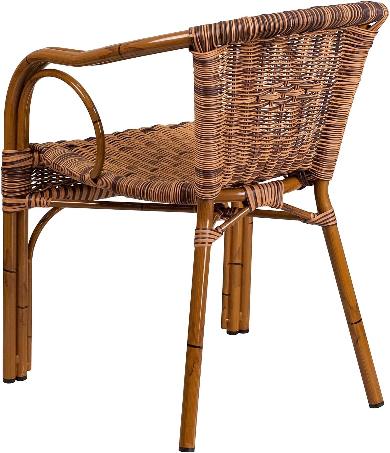 Flash Furniture Cadiz Series Dark Red Bamboo-Aluminum Indoor-Outdoor Restaurant-Patio Chair with Burning Brown Rattan