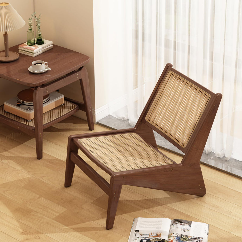 Furlide Mid-Century Rattan Accent Chair, Walnut