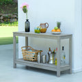 Solid Mahogany Outdoor Console Table – Weathered Gray Finish – Narrow Rustic Patio Accent Table for Porch, Deck, or Garden