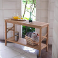 Teak Patio Console Table Brown Farmhouse Rectangle Wood Finish Weather Resistant