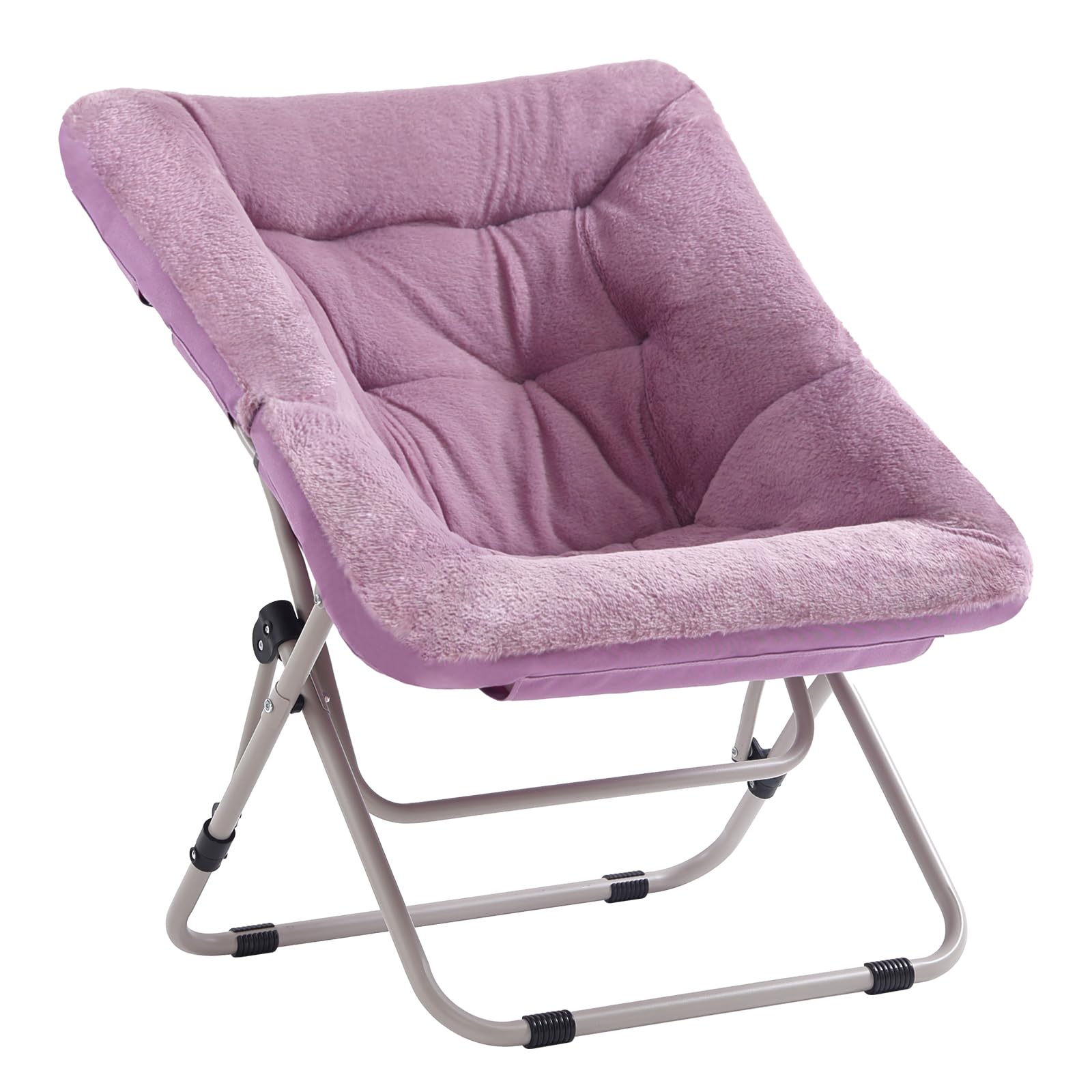 Tiita Folded Chair with Ottoman, Soft Faux Fur Oversized Folding Accent Chair,Lazy Chair, Metal Frame Moon Chair for Bedroom, Living Room, Dorm Rooms, Garden and Courtyard