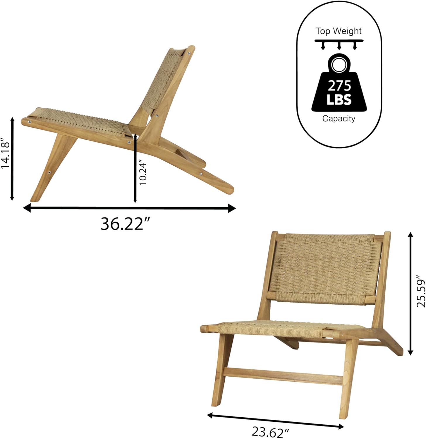 Eyely XLR1000A Nirelle Mid-Century Modern Woven Seagrass Wood Armless Lounge Chair, Natural