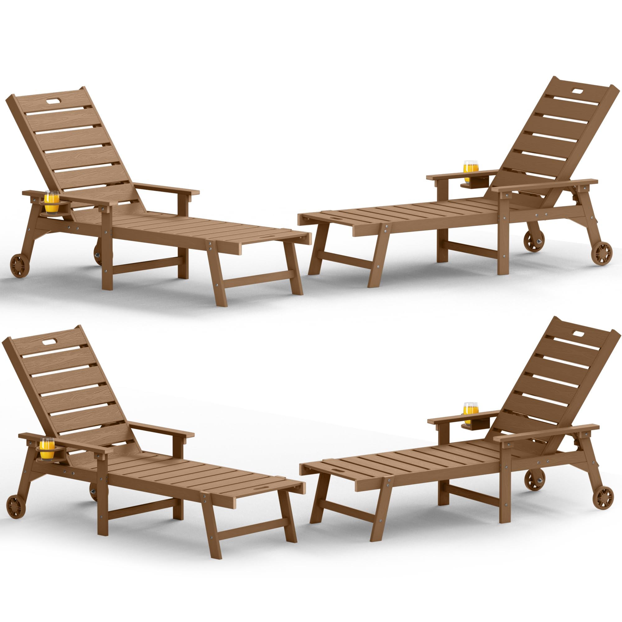 YEFU Lounge Chair Outdoor Set of 2: Outdoor Chaise Lounge with 5-Level Adjustable Backrest, Cup Holders & Wheels, All-Weather Resistance Chaise Lounge for Outside/Patio/Beach/Deck, Black