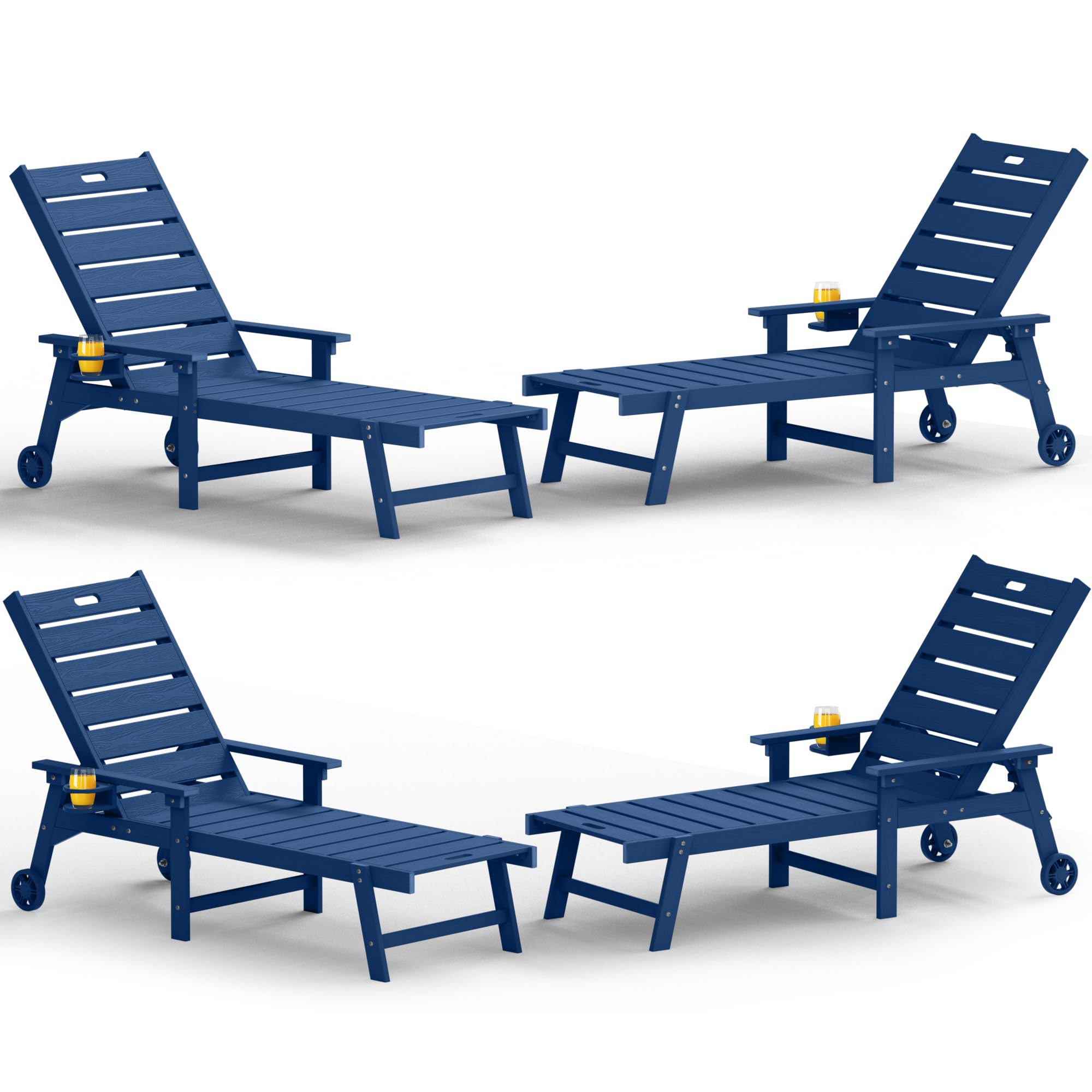 YEFU Lounge Chair Outdoor Set of 2: Outdoor Chaise Lounge with 5-Level Adjustable Backrest, Cup Holders & Wheels, All-Weather Resistance Chaise Lounge for Outside/Patio/Beach/Deck, Black
