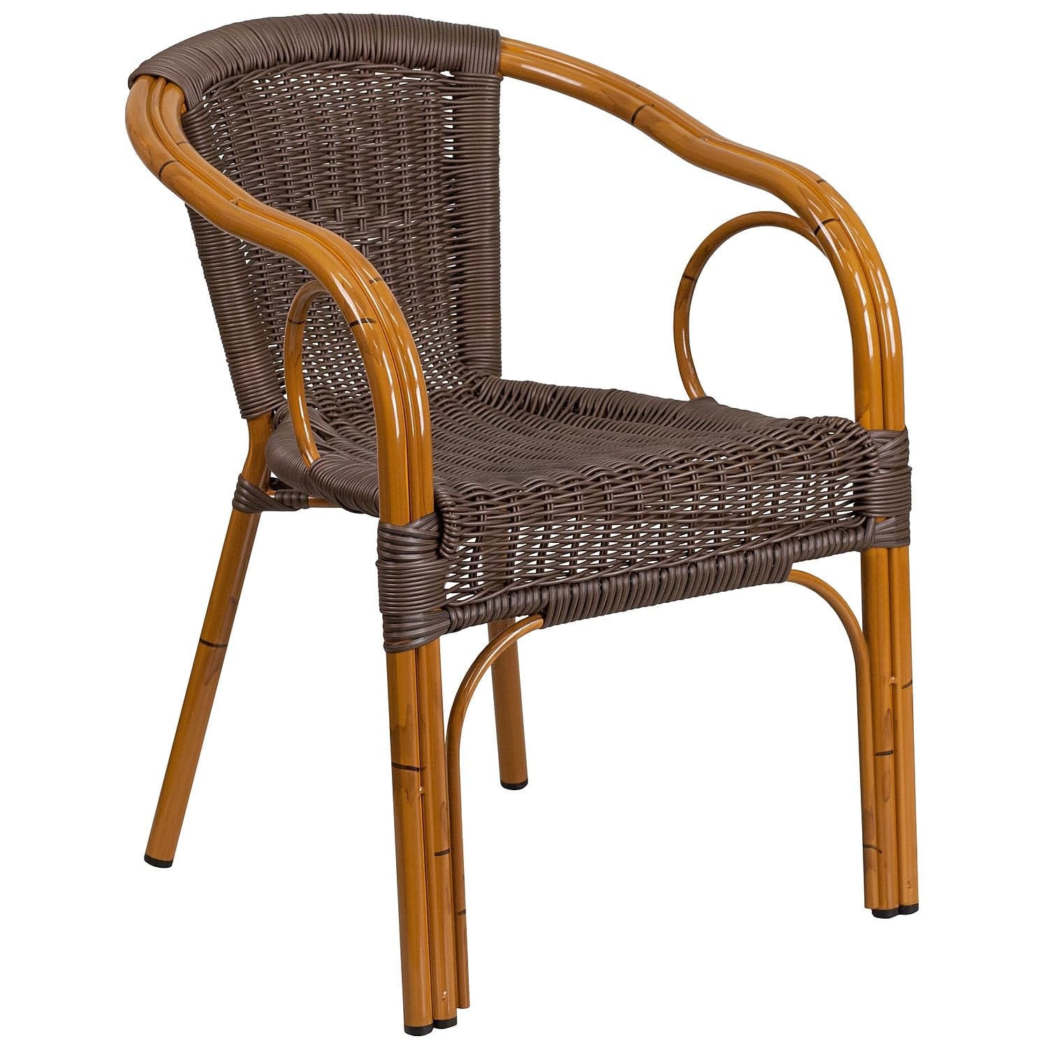 Flash Furniture Cadiz Series Dark Red Bamboo-Aluminum Indoor-Outdoor Restaurant-Patio Chair with Burning Brown Rattan