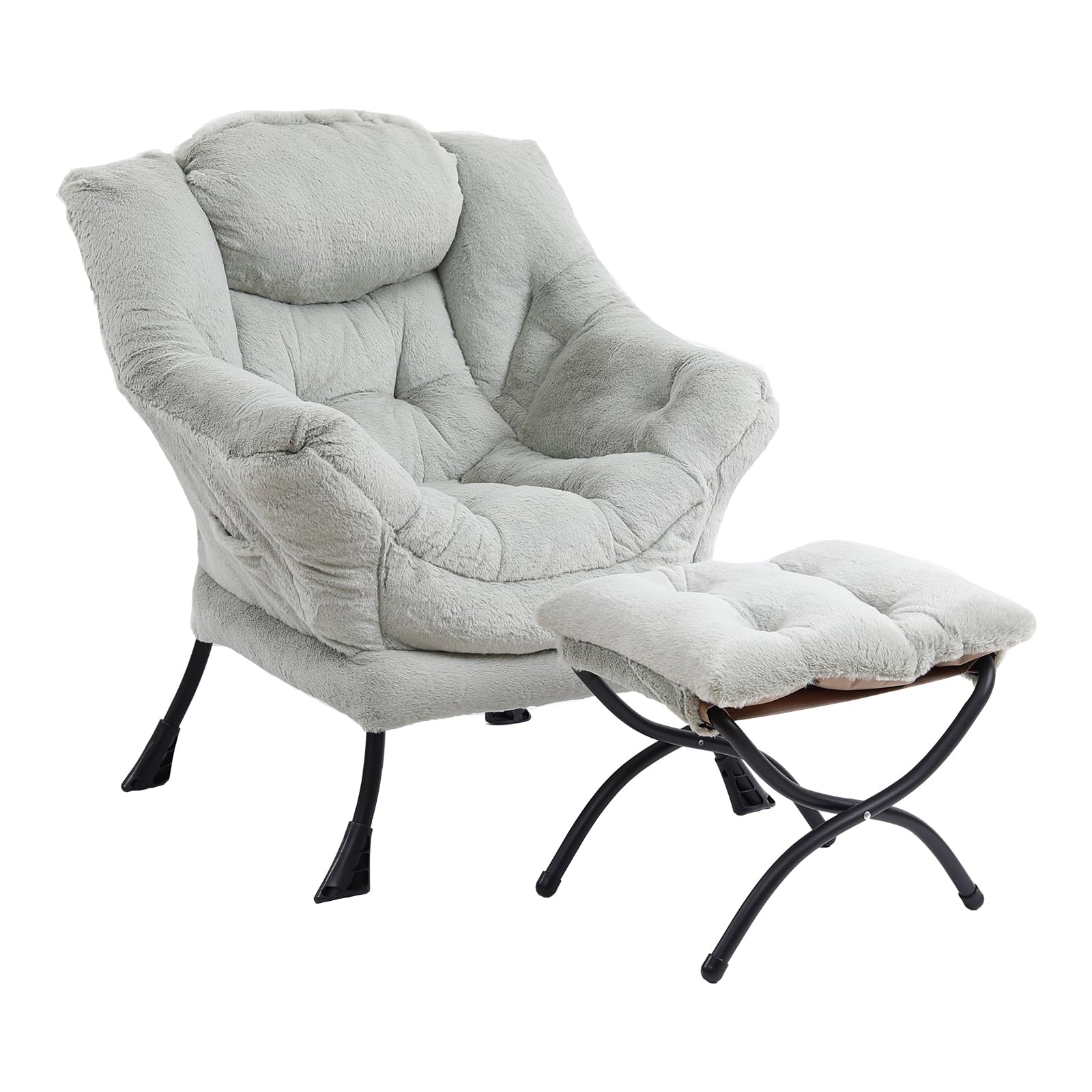 Furlide Lazy Chair with Ottoman, Modern Accent Chair with Armrests and a Side Pocket, Orange Accent Chairs, Reading Chairs, Oversized Armchairs for Bedroom, Study, Living Room, Courtyard