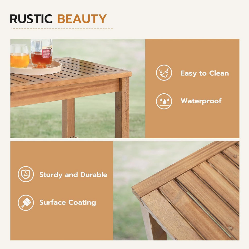 Patio Console Table 2 Shelf - 45'' Outdoor Rectangular Console Table Dining Table Long Bar Table Wooden for Backyard, Balcony, Poolside (Brown)