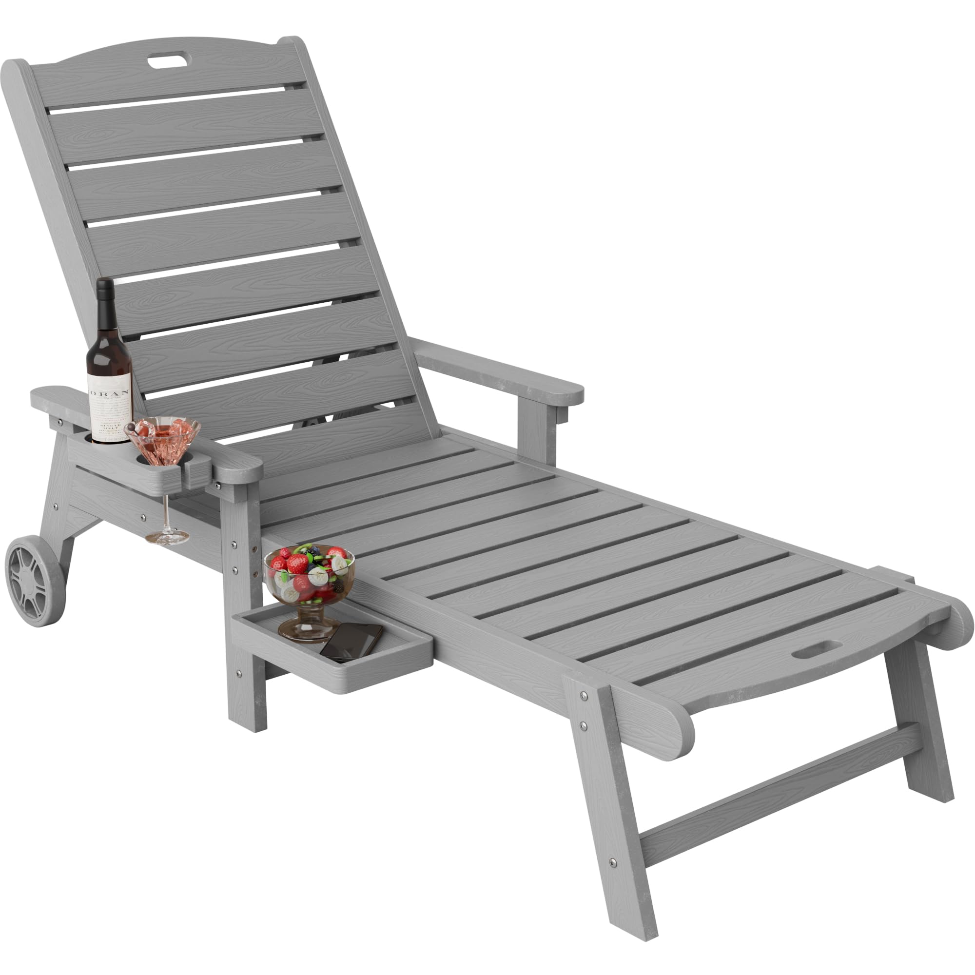 YEFU Lounge Chair Outdoor Set of 2: Outdoor Chaise Lounge with 5-Level Adjustable Backrest, Cup Holders & Wheels, All-Weather Resistance Chaise Lounge for Outside/Patio/Beach/Deck, Black