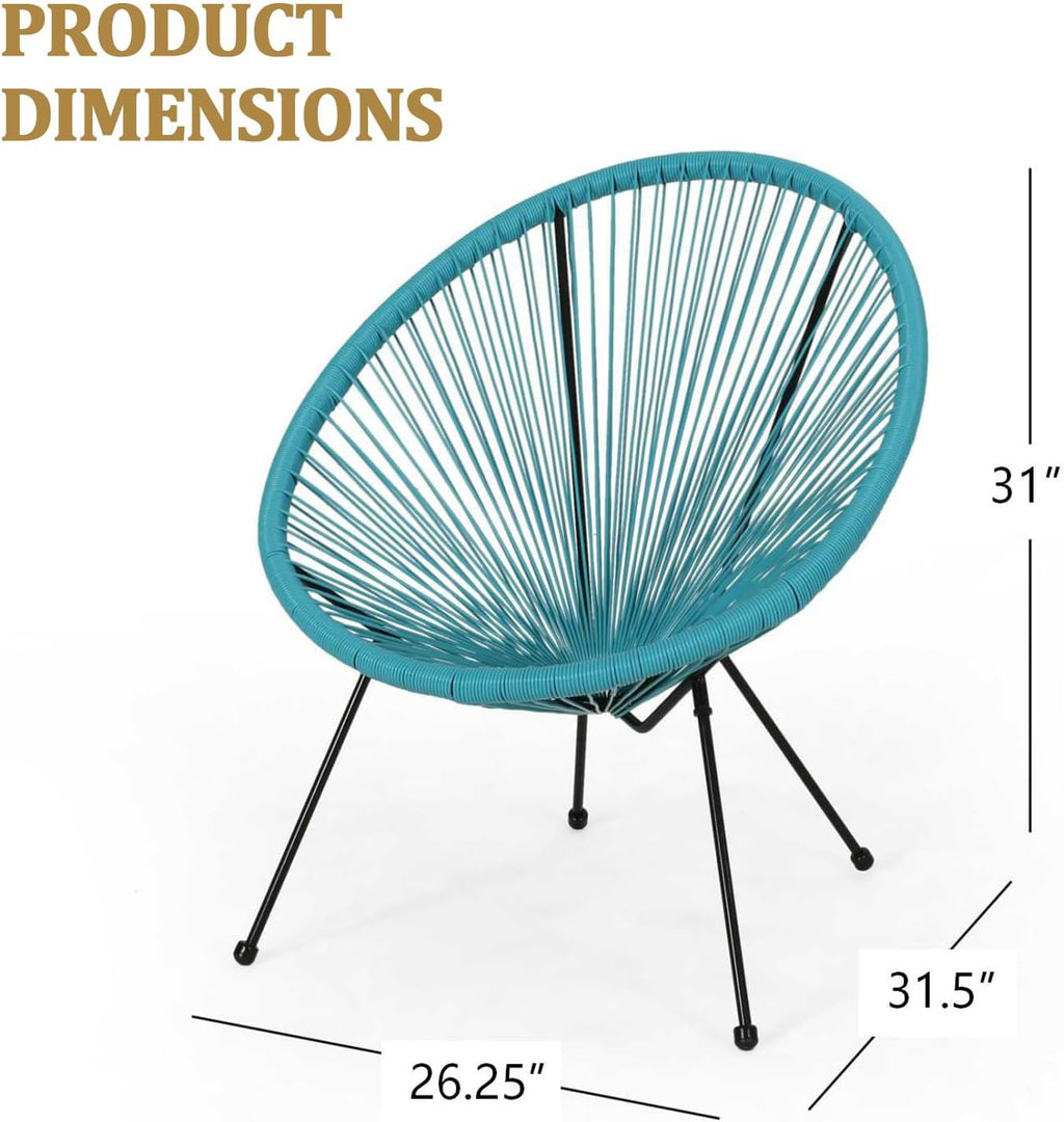 Acapulco Chair of 2, Outdoor Egg Chair with Woven Rattan Steel Frame for Backyard Poolside Balcony Indoor Dining Room (Blue)
