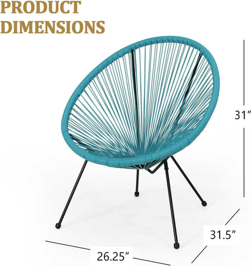 Acapulco Chair of 2, Outdoor Egg Chair with Woven Rattan Steel Frame for Backyard Poolside Balcony Indoor Dining Room (Blue)