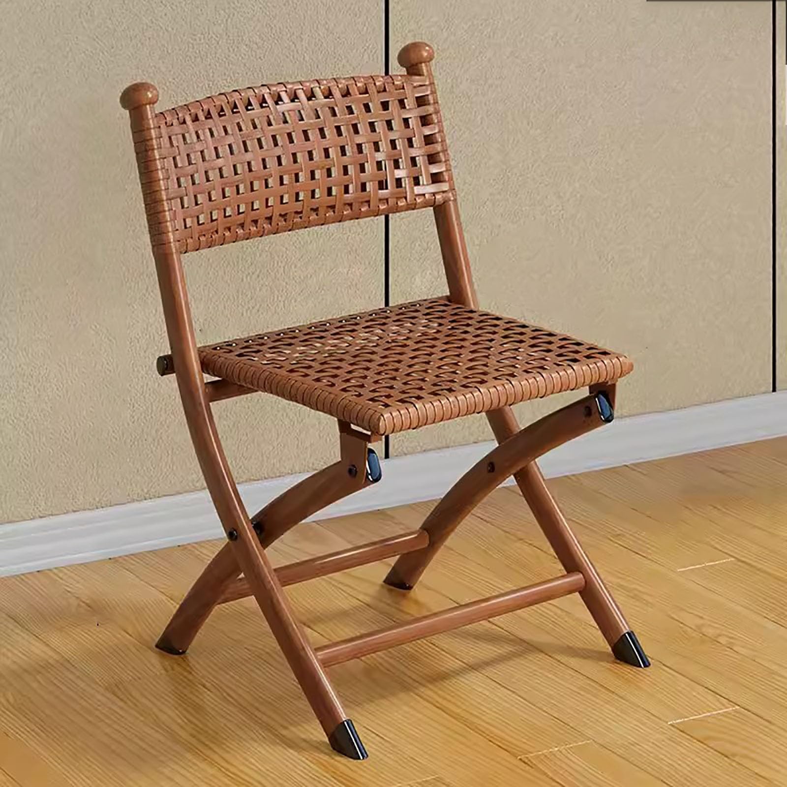 Cool and Breathable Folding Chair, Camping Chair, Hand-Woven Outdoor Chair, Balcony Rattan Chair Leisure Curved (Color : Retro Color, Size : Medium)