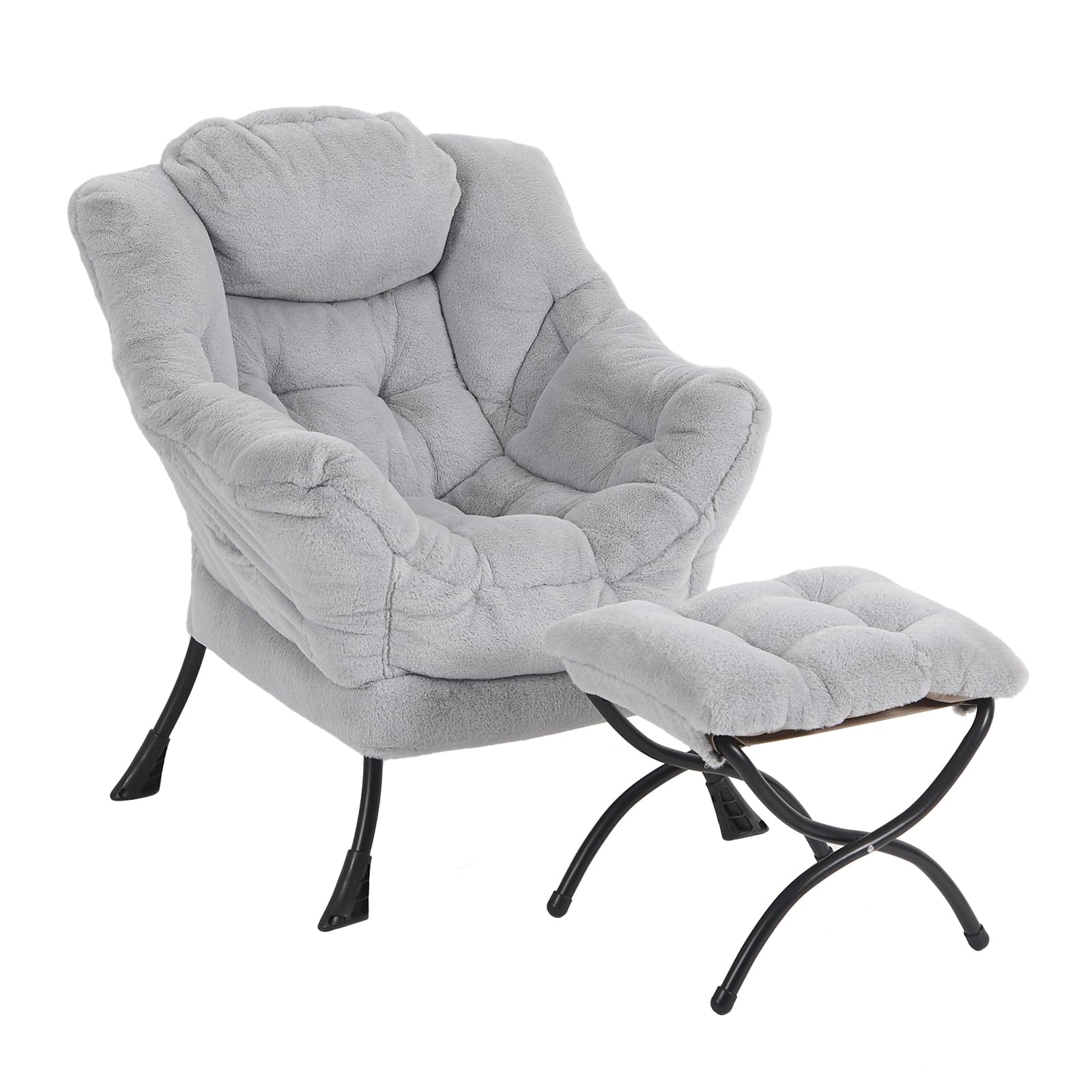 Furlide Lazy Chair with Ottoman, Modern Accent Chair with Armrests and a Side Pocket, Orange Accent Chairs, Reading Chairs, Oversized Armchairs for Bedroom, Study, Living Room, Courtyard