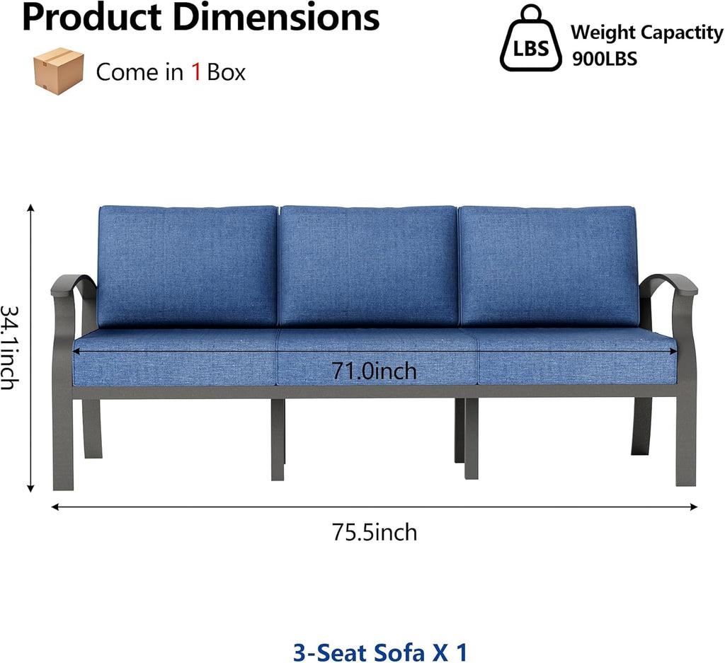 ALAULM Aluminum 3-Seat Patio Furniture Set, Metal Outdoor Furniture Sectional Sofas w/5.1" Cushions for Patio, Backyard, Poolside-DarkBlue