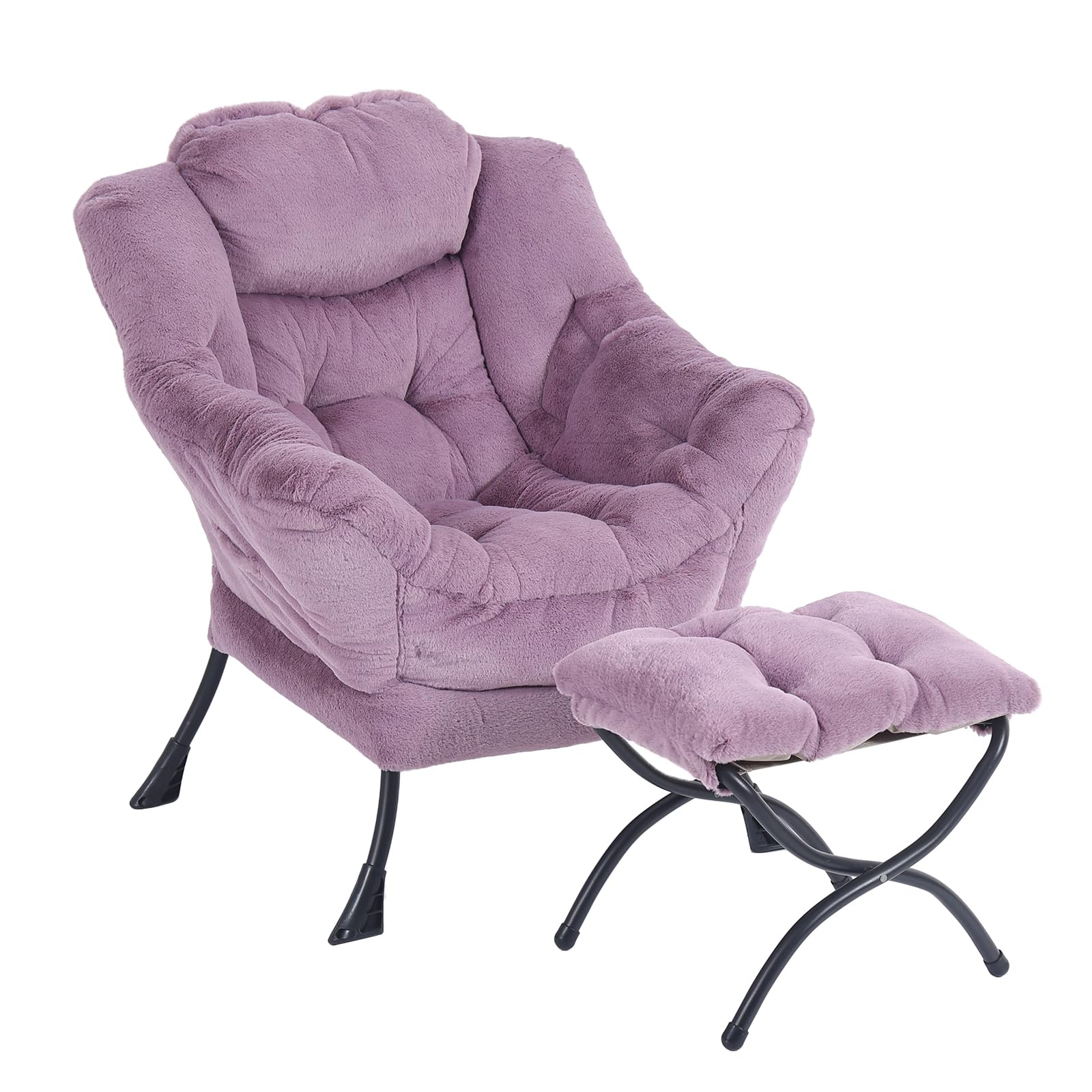 Furlide Lazy Chair with Ottoman, Modern Accent Chair with Armrests and a Side Pocket, Orange Accent Chairs, Reading Chairs, Oversized Armchairs for Bedroom, Study, Living Room, Courtyard